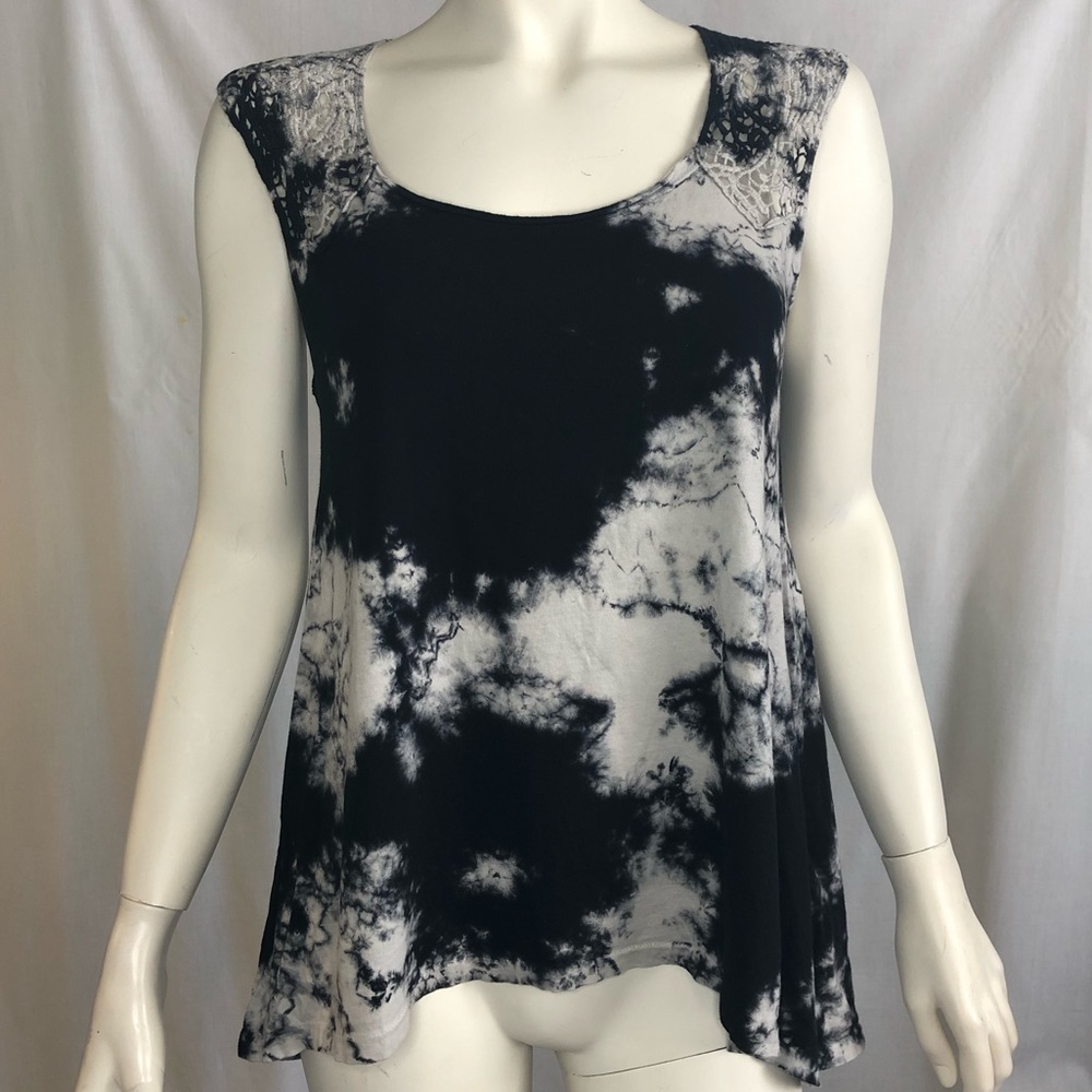 Woman’s black and grey tie dye cotton summer top